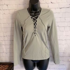 Forever 21 Spandex Stretch Lace Up Shirt Top